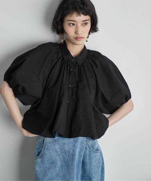 ブラウス シャツ バルーンヘムドルマンスリーブクロップドシャツ レディース THE Yon ブラウス シャツ バルーンヘムドルマンスリーブ