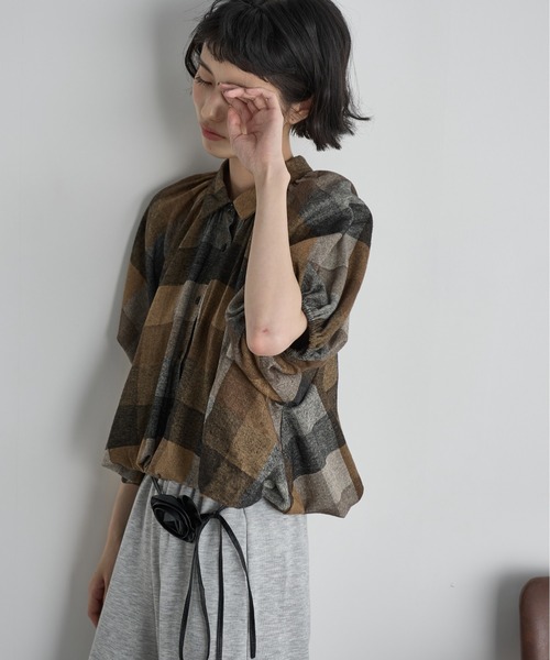 THE Yon ブラウス シャツ バルーンヘムドルマンスリーブクロップド