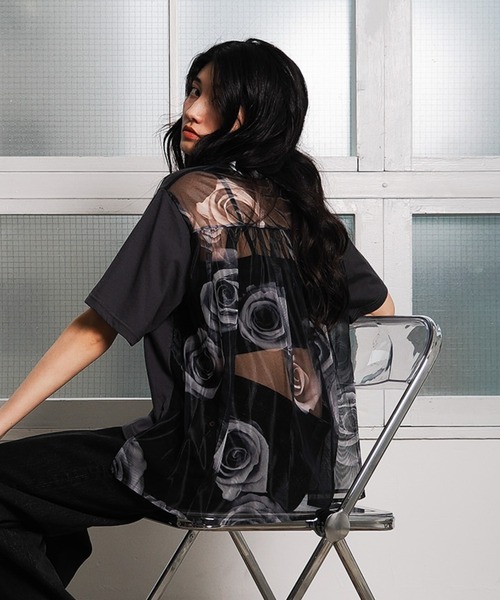 tシャツ RADIO EVA EVANGELION Rose Sheer Shirt レディース