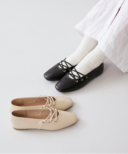 「menue」 フラットパンプス 24.0cm ブラック レディース