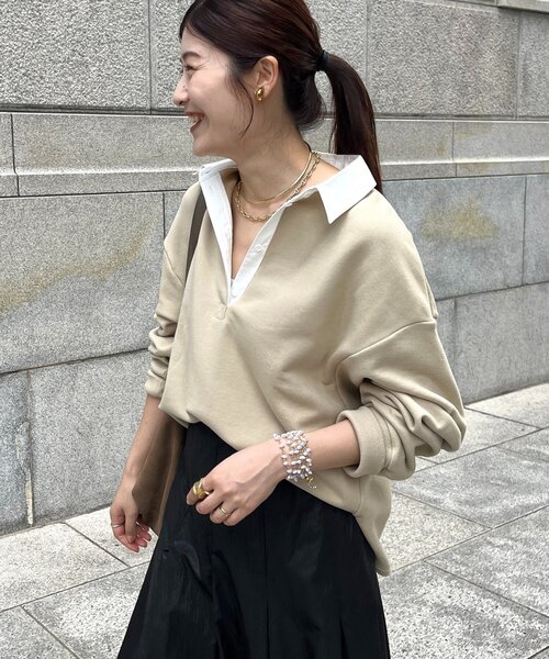 tシャツ 「インフルエンサー OKOCHI企画」シャツ襟ラガースウェットトップス レディース
