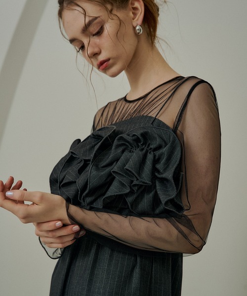 LE'RURE ドレス Wavy frill bustier stripe dress : ZOZOTOWN Yahoo!店