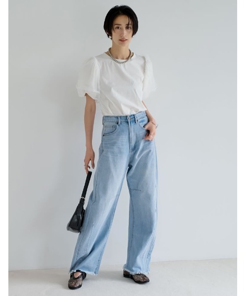 「Re:EDIT」 加工デニムパンツ LARGE ブルー レディース