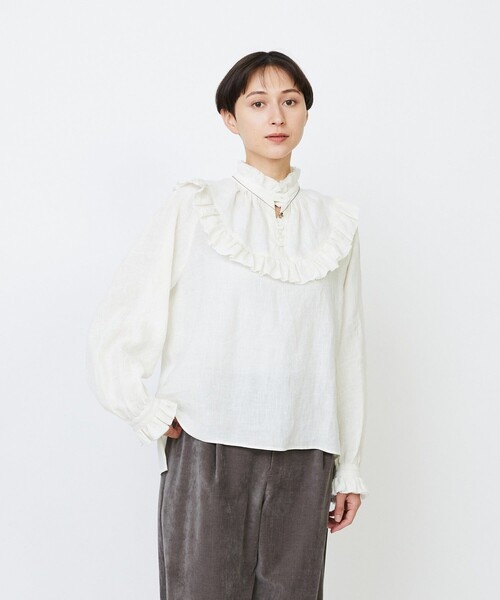 LOISIR ブラウス シャツ グランジリネンフリルディテールブラウス