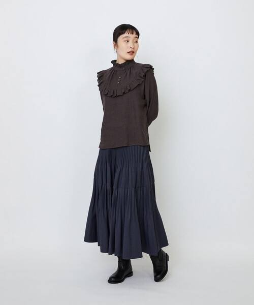 LOISIR フリルネックリネンブラウス LOISIR リネンシャツ ブラウス シャツ グランジリネンフリルディテール