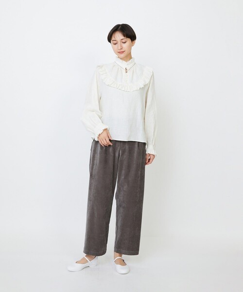 LOISIR ブラウス シャツ グランジリネンフリルディテールブラウス