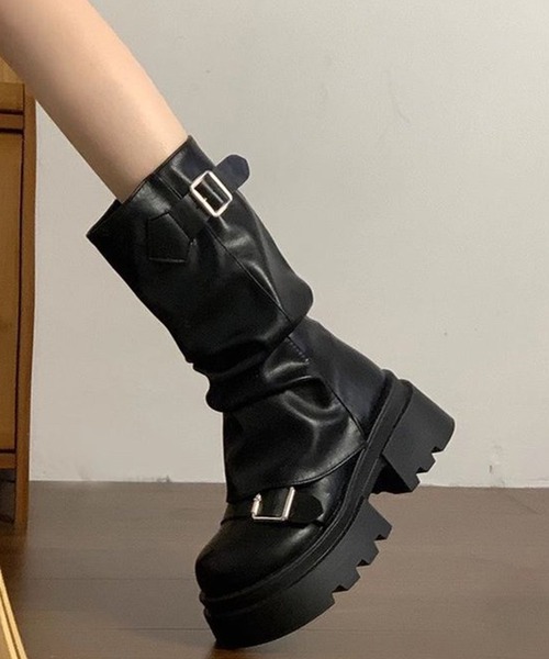 WESTSEA（ウエストシー） ブーツ ベルト付き くしゅくしゅミドルブーツ