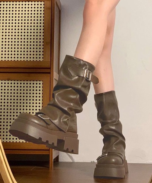 WESTSEA（ウエストシー） ブーツ ベルト付き くしゅくしゅミドルブーツ