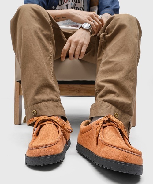 link lot ブーツ 「軽量」フェイクスエードステッチ厚底モカシンブーツ