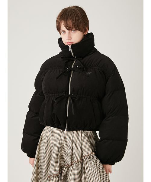 【新品未使用】ファー付きブラックダウンジャケットリボン FURFUR（ファーファー） ダウンコート ダウンジャケット コーデュロイ