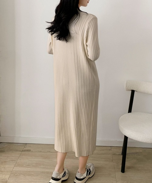 LOWO ワンピース リブニット ハイネック ロングワンピース 冬 きれいめ
