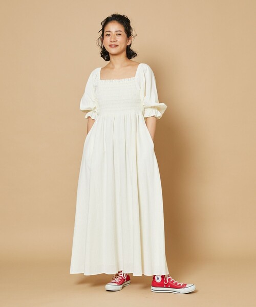 「Freada」 半袖ワンピース フリ- イエロー レディースの画像