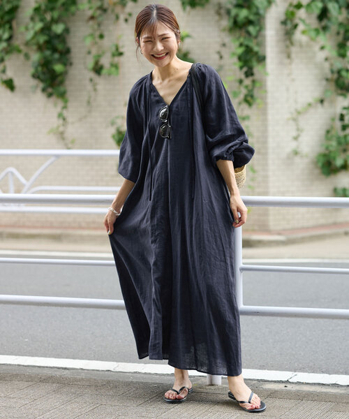 「SLOBE IENA」 半袖ワンピース 38 ネイビー レディースの画像