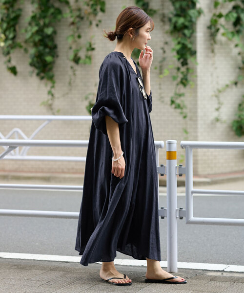 「SLOBE IENA」 半袖ワンピース 38 ネイビー レディースの画像