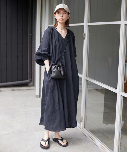 「SLOBE IENA」 半袖ワンピース 38 ネイビー レディースの画像