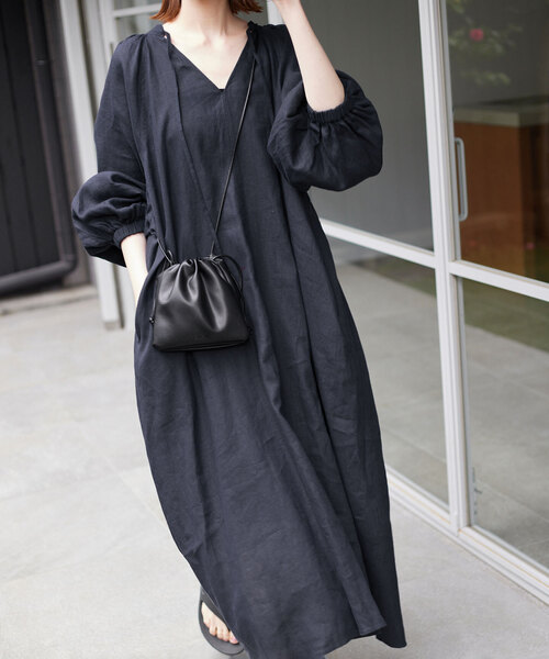 「SLOBE IENA」 半袖ワンピース 38 ネイビー レディースの画像