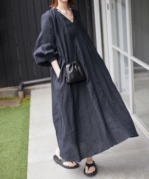 「SLOBE IENA」 半袖ワンピース 38 ネイビー レディースの画像