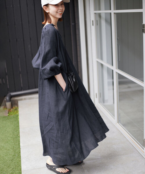 「SLOBE IENA」 半袖ワンピース 38 ネイビー レディースの画像