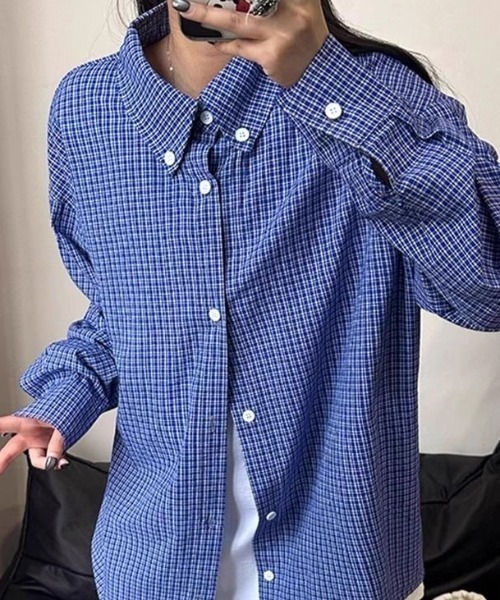 「FreeZone」 長袖シャツ F ブルー レディース_画像2