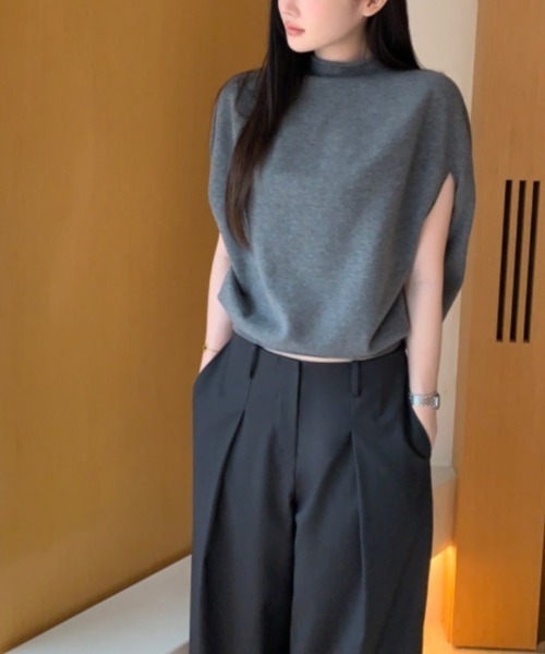 tシャツ ケープ風フレンチスリーブニットトップス レディース