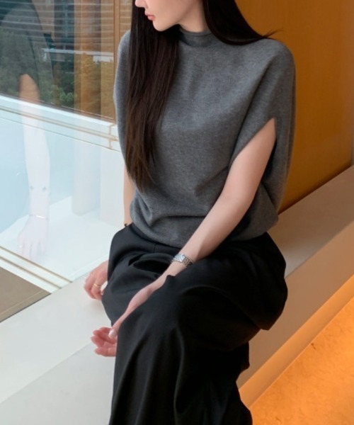 tシャツ ケープ風フレンチスリーブニットトップス レディース