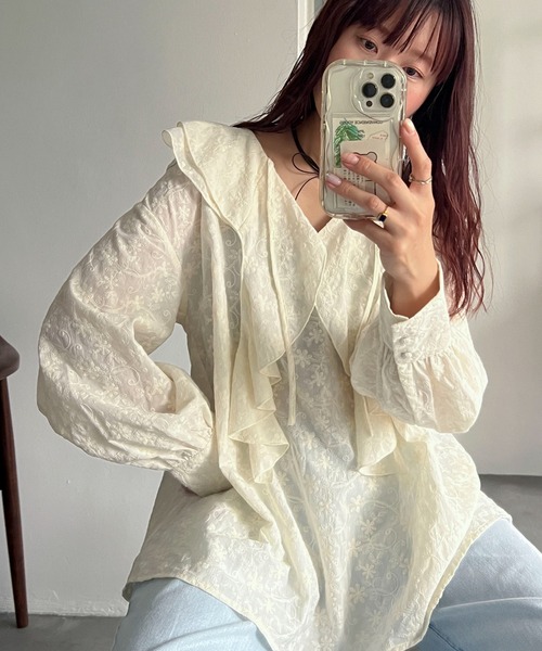 「PILIT」 長袖ブラウス MEDIUM オフホワイト レディース_画像3