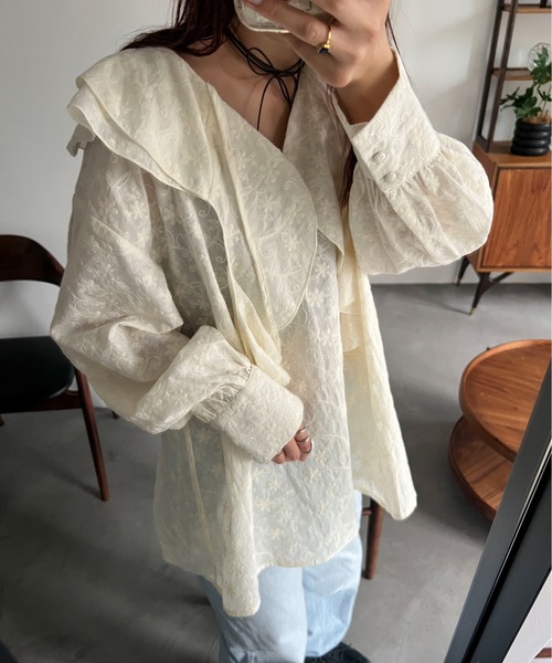 「PILIT」 長袖ブラウス MEDIUM オフホワイト レディース_画像4