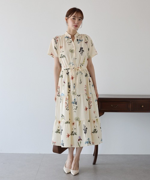 未使用◇HAYAMA SUNDAY◇リネン総柄ワンピース◇ブルー◇鳥＊花柄 未使用 HAYAMA SUNDAY リネン総柄ワンピース ブルー 鳥 花柄