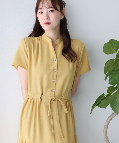 美品 ワンダフルワールド ふんわりスモック風ワンピース 半袖 くすみ