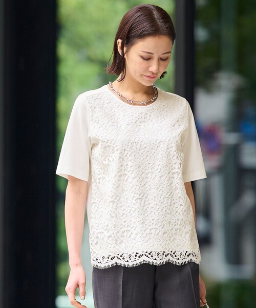 tシャツ 「洗える」レースコンビ Tシャツ レディース