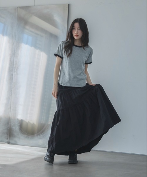 スカート 「TALL/2Tサイズあり」ドロストナイロンティアードスカートの画像