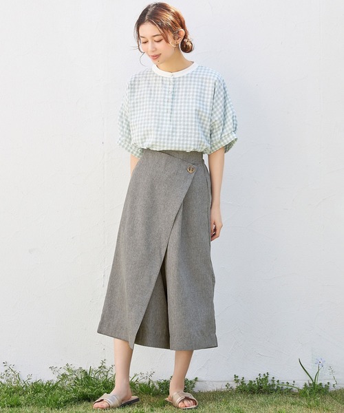 Viola e パンツ 麻調ラップ風ガウチョパンツ レディース