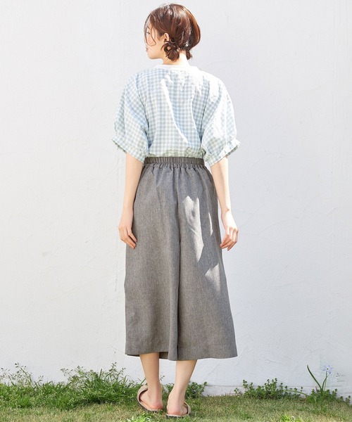 ラップ付きガウチョパンツ Viola e パンツ 麻調ラップ風ガウチョパンツ レディース