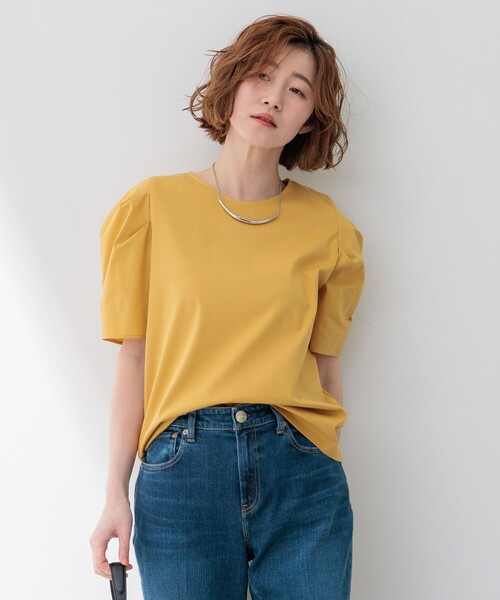 【洗える】スムースデザイン タックディテール カットソー 23区 tシャツ 「洗える」スムースデザイン タックディテール