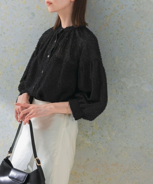 ブラウス シャツ セミシアーギャザーショートシャツ レディース ブラウス シャツ チンツシアーギャザーブラウス レディース