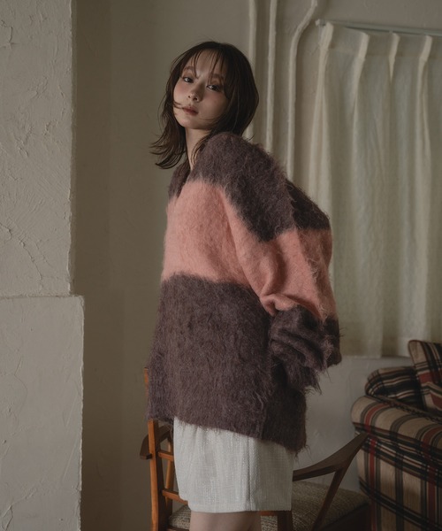 ニット bicolor v neck knit / バイカラーVネックニット レディース 