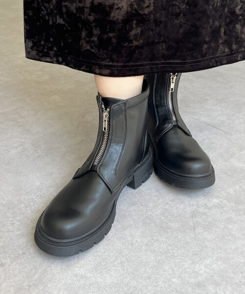 【美品】◾️SAYA◾️ショートブーツ◾️フロントジップ◾️厚底◾️レザー◾️ブラック 美品】◾️SAYA◾️ショートブーツ◾️フロントジップ◾️厚底