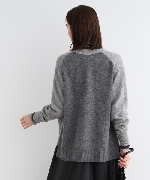 ★チヴィディーニ カシミヤ混 バイカラーデザイン トッパーカーディガン 38 M INDIVI（インディヴィ） カーディガン 「カシミヤ混／バイカラー」ゆる