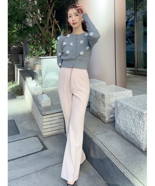 snidel モチーフラインストーンカーディガン スナイデル SNIDEL フラワーモチーフカーディガン （GRY
