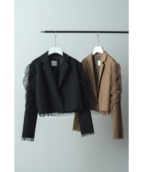 レディース 裾チュール ジャケット ジャケット レディース アウター (S〜LL)TR ストレッチ メランジ