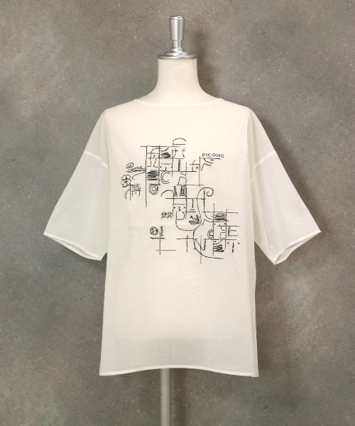 PICONE 刺繍 Tシャツ サイズ40 STUDIO PICONE（スタジオピッコーネ） tシャツ コットン100％線画刺繍