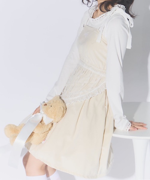lilLilly airi×Starry ホイップエプロンワンピース Starry⭐︎レースバイカラーエプロンワンピース | lilLilly