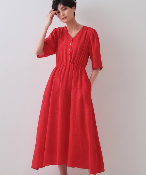 長袖Vネックフレアワンピース レッド ☆ Les Petites... 長袖Vネックフレアワンピース レッド ☆ Les Petites ワンピース