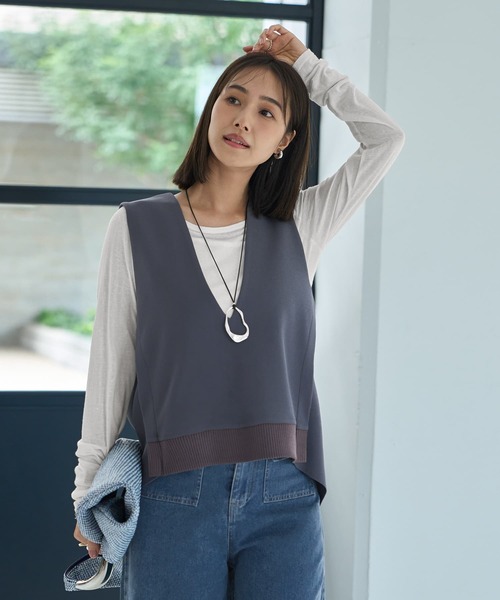 STYLE DELI ベスト ジレ 「LUXE」前後差テールVネックベスト