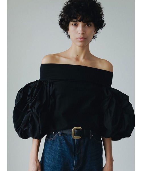 【未使用】HER. オフショルダーボリュームスリーブカットトップス black HER. tシャツ ボリュームスリーブカットトップス レディース