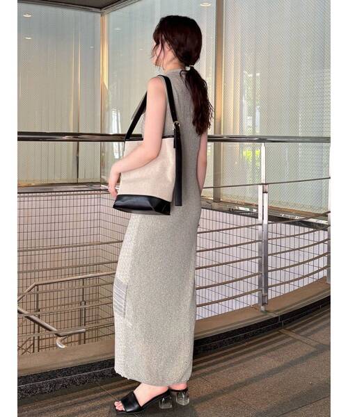 ラグナムーン　ミックス ニットワンピース Sサイズ LAGUNAMOON（ラグナムーン） ワンピース ミックスパターンカラーネック