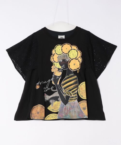 tシャツ 152668：オレンジスカラーちゃん 柄レース袖Tシャツ レディース