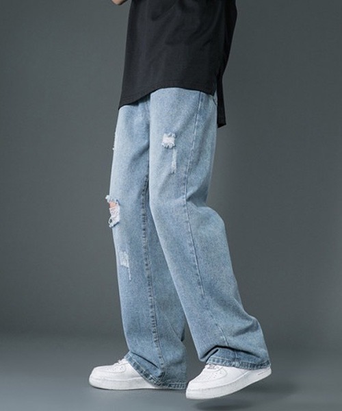 「Anchor Smith」 ダメージ加工デニムパンツ M サックスブルー メンズ