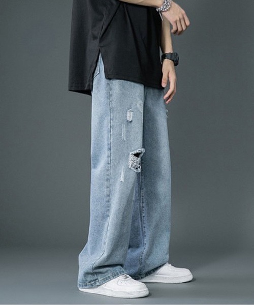 「Anchor Smith」 ダメージ加工デニムパンツ M サックスブルー メンズ