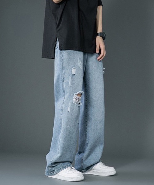 「Anchor Smith」 ダメージ加工デニムパンツ M サックスブルー メンズ